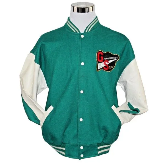Vintage 70s 80s Garamont Sport Large Green White Varsity Letterman Retro Jacket - Picture 2 of 12